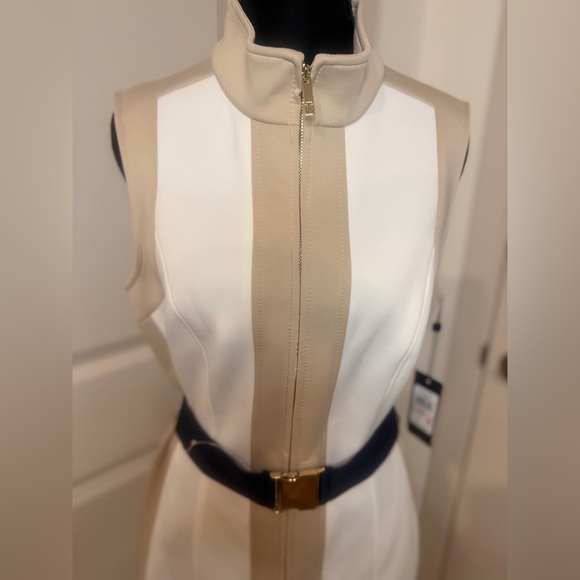 Tommy Hilfiger Elegant White and Tan  Sleeveless Dress - Picture 3 of 16